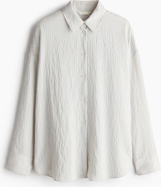 H&M Oversized Bluse - Weiss/Blau Gestreift