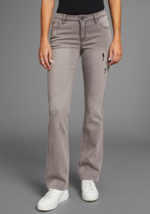 Arizona Bootcut-Jeans ARIZONA Ultra-Stretch, Damen, Gr. 38, N-Gr, grau (grau used), Denim/Jeans, Obermaterial: 74% Baumwolle, 24% Polyester, 2% Elasthan, boot