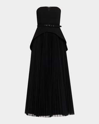 Hutch Lilibet Strapless Pleated Tulle & Gabardine Gown