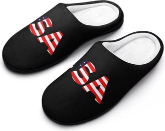 Generic U.S.A U.S. Flag Cotton Slipper for Women Indoor Outdoor House Shoes Anti-Skid Slippers with Rubber Sole