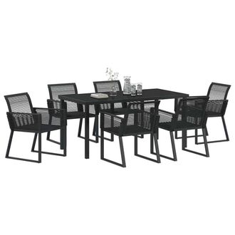 Berkfield Home Modern 7 Piece Garden Dining Set Black Poly Rattan