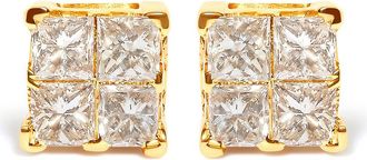 House of Brilliance 10K Yellow Gold 3/4 Ct Invisible Princess Composite Square Stud Earrings at Nordstrom