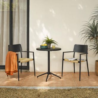 Castlery Black Round Foldable Table with Como Chairs Set | Bistro by Castlery, Black Finish