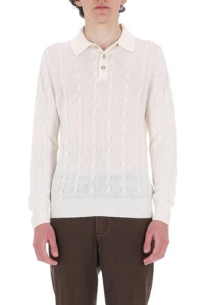 Barba White Cable-Knit Linen-Cotton Polo Shirt