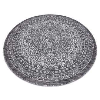RugsX Rugsx - Alfombra De Cuerda Sisal Loft 21207 Roset&oacute;n Circulo Boho Marfil/plateado/gris Grey Circulo 120 Cm