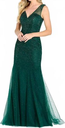 Cameron Blake Embellished Mermaid Evening Gown In Emerald