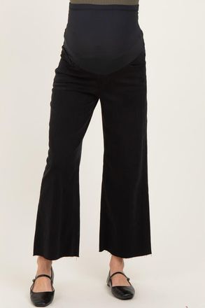 Pinkblush Raw Hem Crop Wide Leg Maternity Jeans in Black at Nordstrom, Size 27 X 29