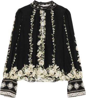 Alice & Olivia Blouse met bloemenprint - Zwart