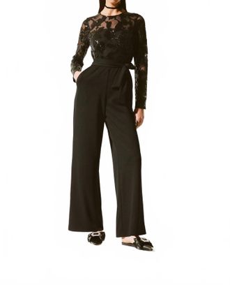 Joseph Ribkoff Sequined Brocade Jumpsuit In Black