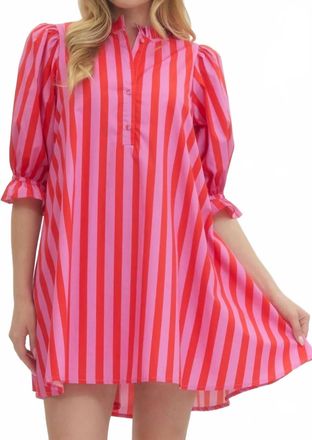 Entro Stripe Mini Dress In Red Pink