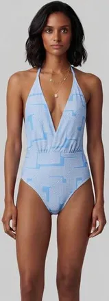 Lords of Harlech Inter Twine Womens Halter One-Piece Swimsuit in Inter Twine Blue at Nordstrom, Size X-Small