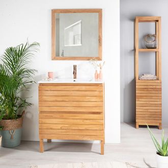 Wanda Collection Mueble Ba&ntilde;o De Teca Y Cer&aacute;mica Toni L 80 Cm
