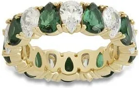 Sterling Forever Pear Cubic Zirconia Eternity Ring in Gold/emerald at Nordstrom, Size 10