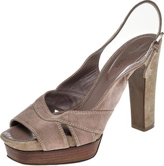 Sergio Rossi Beige Suede Peep Toe Slingback Sandals