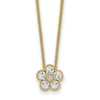 Diamond2Deal 14k Gold 1/2 Ct Lab Grown Diamond Floral Pendant Necklace 18 Clarity VS, Color D-E