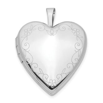 Diamond2Deal 14K White Gold Floral Vine Border 20mm Heart Locket
