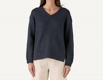 Patagonia Recycled Wool-Blend V-Neck Sweater In Sunken Blue