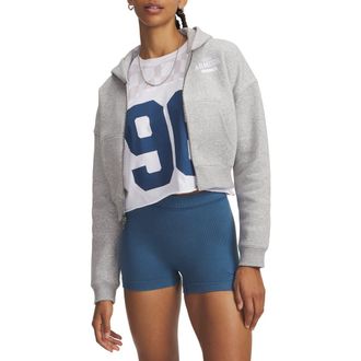 Under Armour Icon Fleece Crop Hoodie in Gray Light Heather /White at Nordstrom, Size Xx-Large
