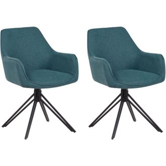Beliani Beliani - Conjunto De 2 Sillas De Comedor Modernas De Tela Asiento Acolchado Patas De Metal Negro Giratorias Verde Azulado Jodar