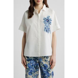 Kobi Halperin Bonnie Short Sleeve Button-Up Shirt in White Multi at Nordstrom, Size X-Small