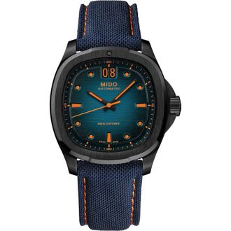 Mido Multifort TV Big Date Automatic Webbing Strap Watch, 39.2mm x 40mm in Blue at Nordstrom