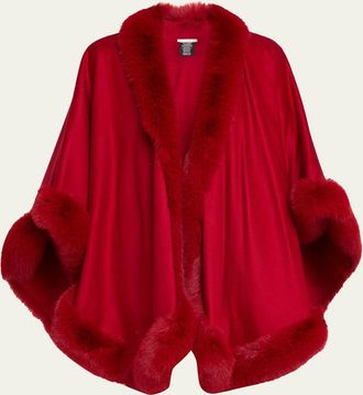Sofiacashmere Cashmere Cape With Faux Fur Trim