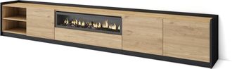 Skraut Home Skraut Home - Mueble Tv, Televisi&oacute;n, 310x37x50cm, Para Tv Hasta 80, Chimenea El&eacute;ctrica, Roble Y Negro