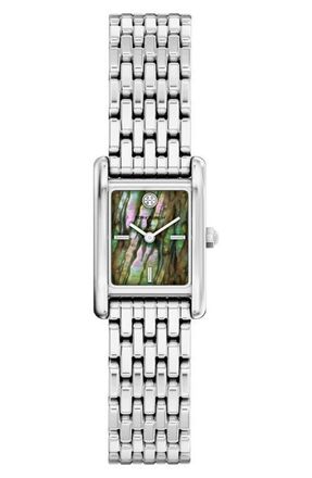 Tory Burch The Small Eleanor Mother-of-Pearl Tank Bracelet Watch, 19mm x 22mm in Silver/Abalone at Nordstrom