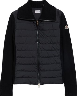 Moncler Mixed Media Quilted Zip Puffer Cardigan in Black at Nordstrom, Size X-Large