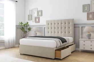 Comfort Beds Savannah Plush Divan Base 2 Drawers - 26 Headboard in Cream | Size: Single