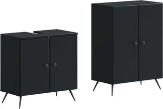 vidaXL Juego De Gabinete De Ba&ntilde;o De 2 Piezas Breda Negro Vidaxl