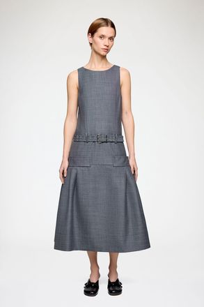 Ganni Mixed Dress in Grey Wool Melange
