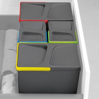 Emuca Kit De Contenedores De Reciclaje Para Caj&oacute;n De Cocina Con Base Recycle Altura 266mm, 2x15litros, 2x7litros, M&oacute;dulo 800mm, Pl&aacute;stico Gris Antracita - Em