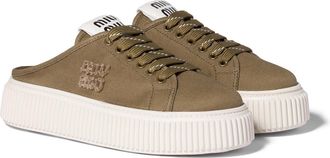 Miu Miu Denim Sneaker Mules, Woman, Camouflage Green, Size 36,5