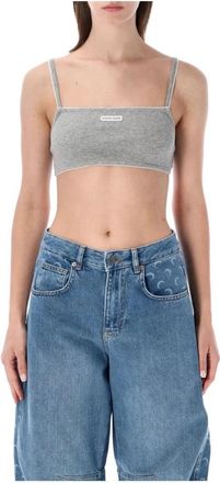 Marine Serre Geribbelde Cropped Top met Kantafwerking - Dames - Tops zonder mouwen - Grijs - M - Katoen - Tops