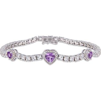 Delmar Amethyst & Lab Created White Sapphire Station Bracelet in Purple at Nordstrom Rack