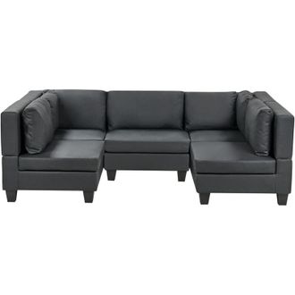 Beliani Modular U-Shape Sofa 5 Seater UNSTAD Faux Leather Black