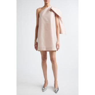 Bernadette Winnette Bow Detail One-Shoulder Satin Minidress in Light Pink at Nordstrom, Size 2 Us
