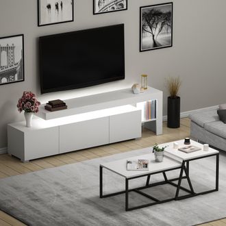 Dmora Conjunto De Muebles De Sal&oacute;n Gizzeria, Modular, 4 Estantes, Apertura Abatible, Blanco