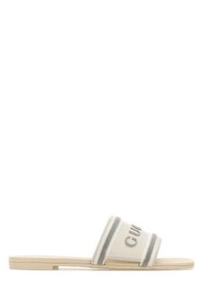 Gucci White Canvas Slippers