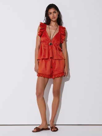 Reiss Orange Ruffle Trim Side-tie Babydoll Top, 12