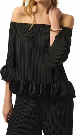 Joseph Ribkoff Georgette Off Shoulder Pleated Top In Black