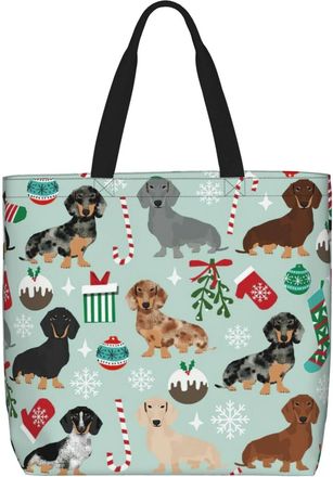 Generic Women Handbag Dachshund Pattern Christmas Daily Bag Lightweight Fashion Shoulder Bags, For Christmas, School, Holiday, Birthday, Graduation