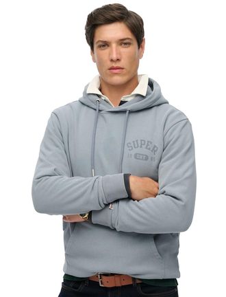 Superdry hoodie lichtblauw effen opdruk capuchon