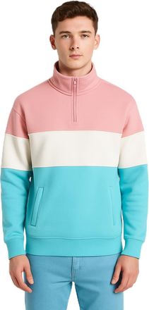 Generic Mens Premium Quarter Zip Sweatshirt - Long Sleeve Pullover Cotton Blend Jumper Sizes S-3XL (UK, Alpha, XXL, Regular, Regular, Light Pink/White/Sky Blu