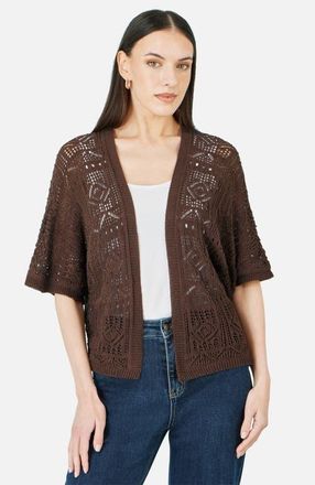 Yumi Crochet Edge To Edge Cardigan in Brown at Nordstrom, Size Medium