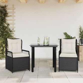 vidaXL Set Comedor De Jard&iacute;n 3 Pzas Con Cojines Rat&aacute;n Sint&eacute;tico Negro Vidaxl