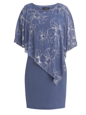 Gina Bacconi Womens Fiona Floral Glittered Asymmetric Dress - Blue - Size 10 UK