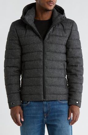 Slate & Stone Lightweight Quilted Hooded Puffer Jacket in Grey Herringbone at Nordstrom Rack, Size Xx-Large