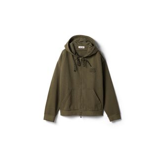 Miu Miu Garment-dyed Hoodie Jacket, Woman, Forest Green, Size XS